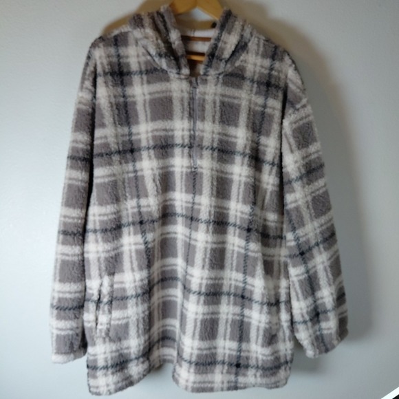 Koolaburra UGG Brushed Back Sherpa Hoodie Pullover Portobello Plaid  2X XXL 1/4 - Picture 13 of 15